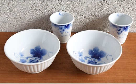 深川製磁 有田焼 ブルーワイナリー麺丼＆ゴブレットセット