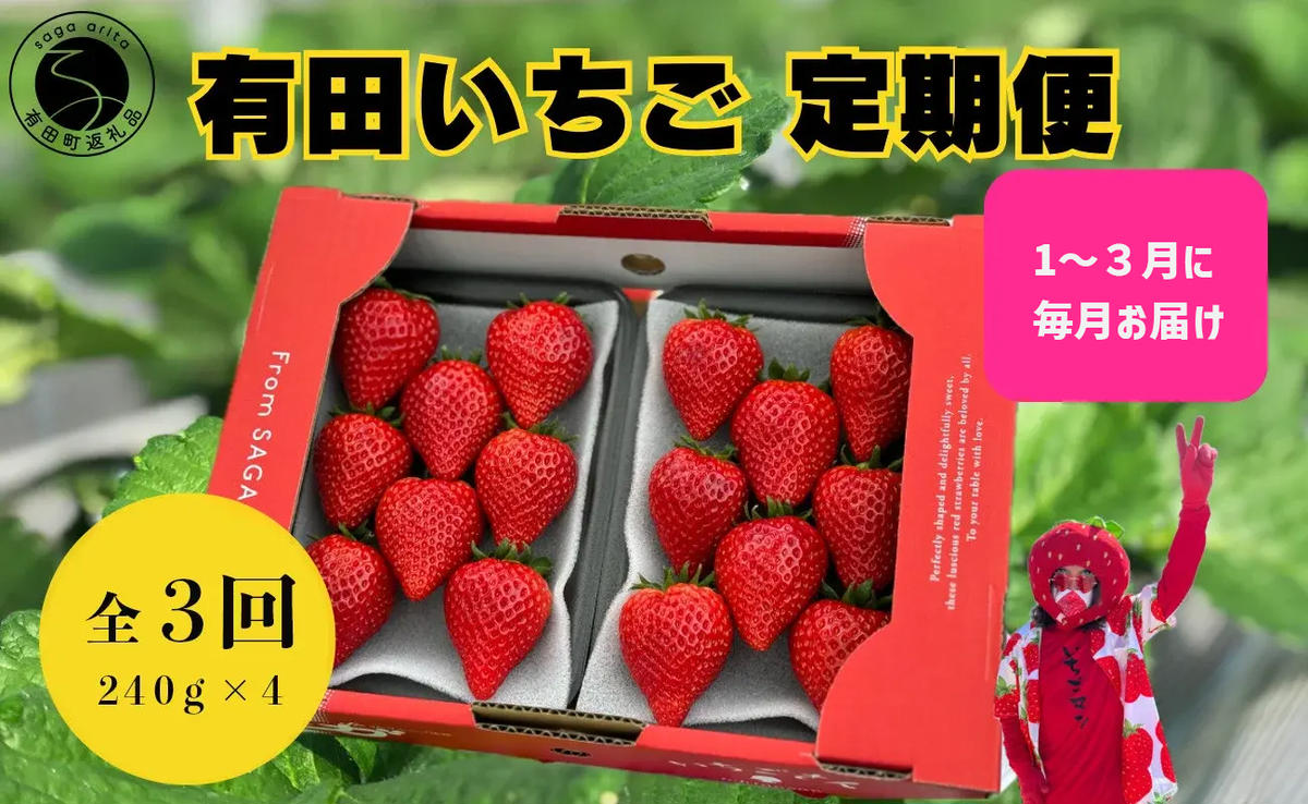 ＜予約受付＞【3回定期便】有田いちご 朝摘み完熟いちご4