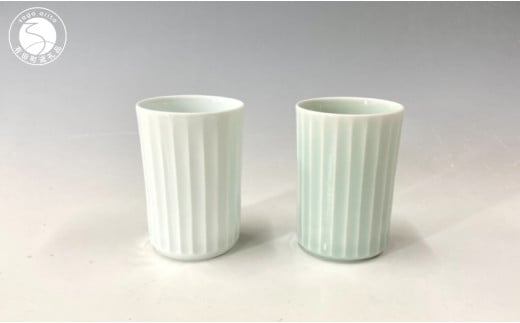有田焼 白磁・青白磁稜線カップ（ペア）【中仙窯・中尾純
