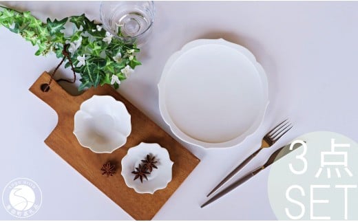 有田焼 白マット 桔梗渕 3点 セット【深海三龍堂】食器 器