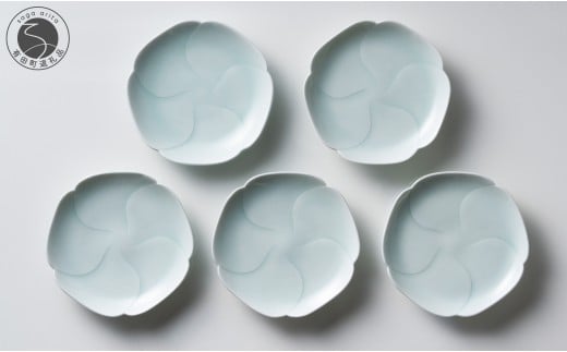 有田焼 青白磁花小皿 5枚組【中仙窯】中尾純 伝統工芸 作家