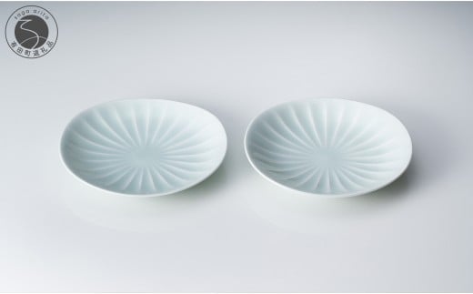 有田焼 青白磁稜線楕円皿 2枚セット【中仙窯】中尾純 伝統