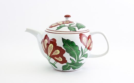 源右衛門窯 赤絵更紗唐花文 後手急須 食器 お茶ポット 急須