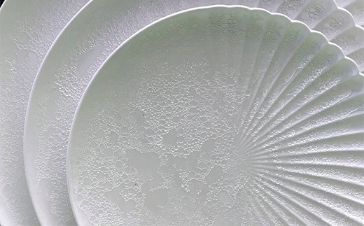 【有田焼】白泡化粧ハーフ菊割皿(19cm2枚)　07fs-0006