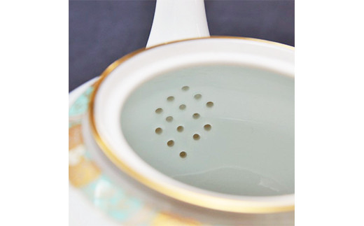 香蘭社◆有田焼◆渕葡萄地紋ポット付ペア碗皿　10kr-0008