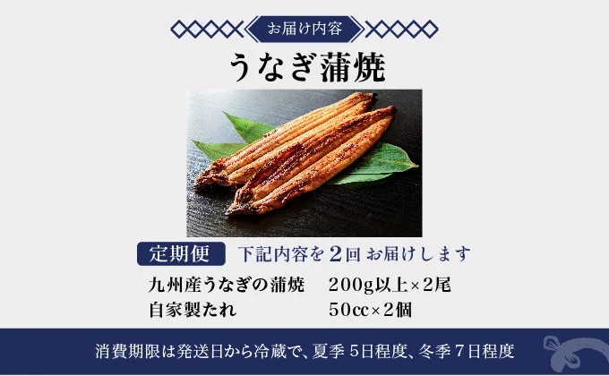 ＜2026年6月配送開始／定期便2回＞ うなぎ蒲焼き 計800g (200g×2尾×2回) 2026年6月配送開始