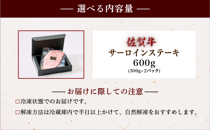 佐賀牛サーロインステーキ 600g (300g×2パック)