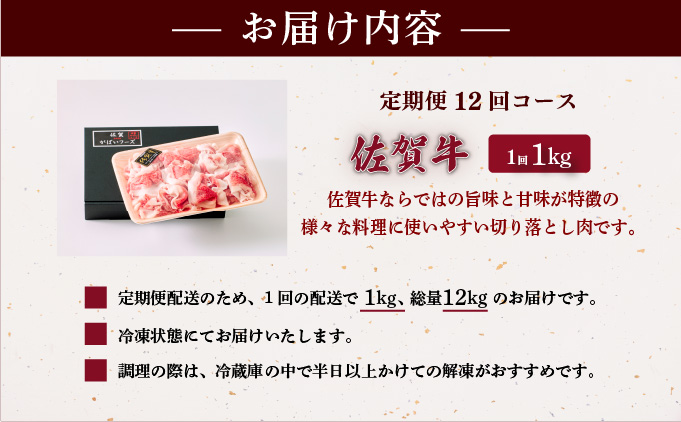 ＜定期便12回＞佐賀牛切り落とし 計12kg (1kg×12回)