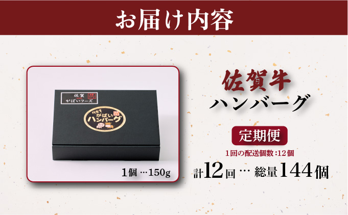 ＜定期便12回＞佐賀牛ハンバーグ 計21.6kg (150g×12個×12回)