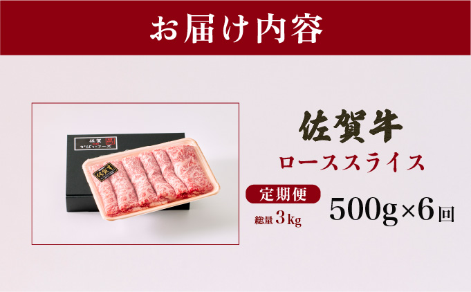 ＜定期便6回＞佐賀牛ローススライス 計3kg (500g×6回)