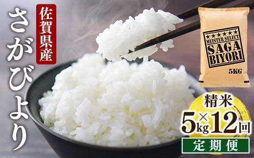 ＜先行予約＞ [令和7年産] ＜定期便12回＞ 特A評価 さがびより 白米 5kg×12回 15ob-0008-202506