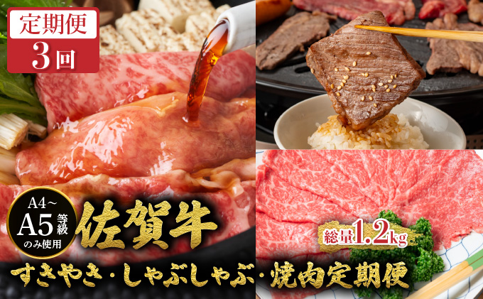 ＜定期便3回＞佐賀牛すきやき・しゃぶしゃぶ・焼肉定期便