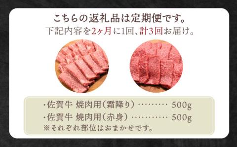 【全3回定期便】【隔月発送】佐賀牛 焼肉セット 1.0kg（霜降り・赤身 各500g）【田中畜産牛肉店】 [HBH122]