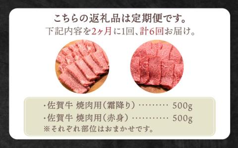 【全6回定期便】【隔月発送】佐賀牛 焼肉セット 1.0kg（霜降り・赤身 各500g）【田中畜産牛肉店】 [HBH123]