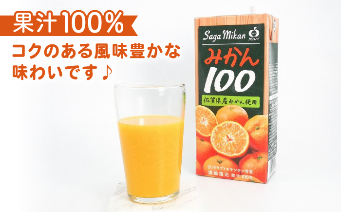 ＜全3回定期便＞ 【佐賀県産温州みかん使用】さがみかん100　総計18本（1L×6本）【JAさが 杵島支所】みかん 果汁100% 濃縮還元 [HAM040]