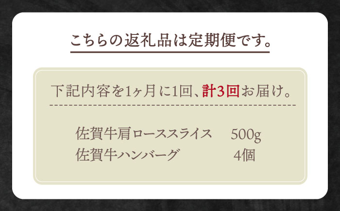 【全3回定期便】佐賀牛 スライス・ハンバーグ セット（肩ローススライス500g・ハンバーグ4個）【田中畜産牛肉店】 [HBH093]