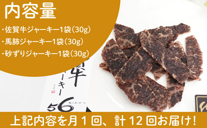 【管理栄養士お手製】＜全12回定期便＞ジャーキーセット（佐賀牛,馬肺,砂ずり）【がばいフーズ】 [HCS010] 牛肉