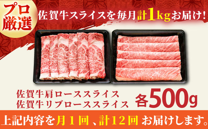 【全12回定期便】佐賀牛 スライス 1.0kg（肩ロース・リブロース 各500g）【田中畜産牛肉店】 [HBH091]