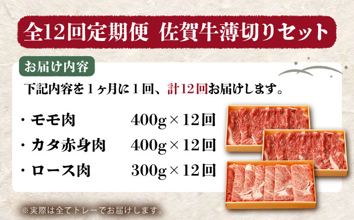 【全12回定期便】佐賀牛 薄切りセット（モモ/カタ赤身/ロース）【吉祥】 [HCW008] 牛肉