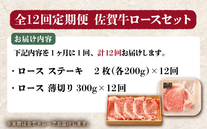 【全12回定期便】佐賀牛 ロースステーキ・薄切りセット【吉祥】 [HCW014]