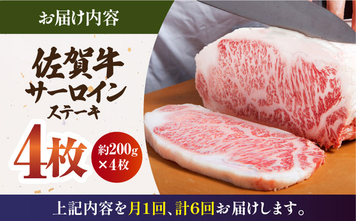 【全6回定期便】佐賀牛 サーロイン ステーキ 200g×4枚【肉の三栄】 [HAA064]