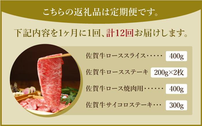 【全12回定期便】佐賀牛 ロース 食べ比べセット【肉の三栄】 [HAA090]