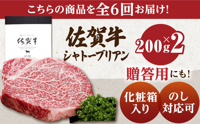 【全6回定期便】佐賀牛 シャトーブリアン 400g（200g×2枚）【山下牛舎】 [HAD070]