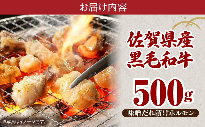佐賀県産黒毛和牛ホルモン（味噌ダレ）500g【山下牛舎】 [HAD109] 牛肉