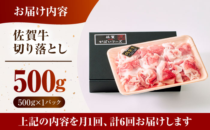 ＜全6回定期便＞佐賀牛切り落とし 500g【がばいフーズ】 [HCS030]