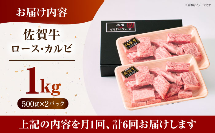 ＜全6回定期便＞佐賀牛 はしっこちゃん  計1kg（ロース カルビ）【がばいフーズ】佐賀牛 A5 A4 焼肉 カレー [HCS045]