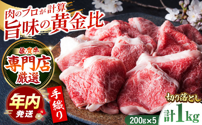 【12/20入金まで年内発送】佐賀牛 切り落とし 1kg （200g×5パック）【肉の三栄】 [HAA079]