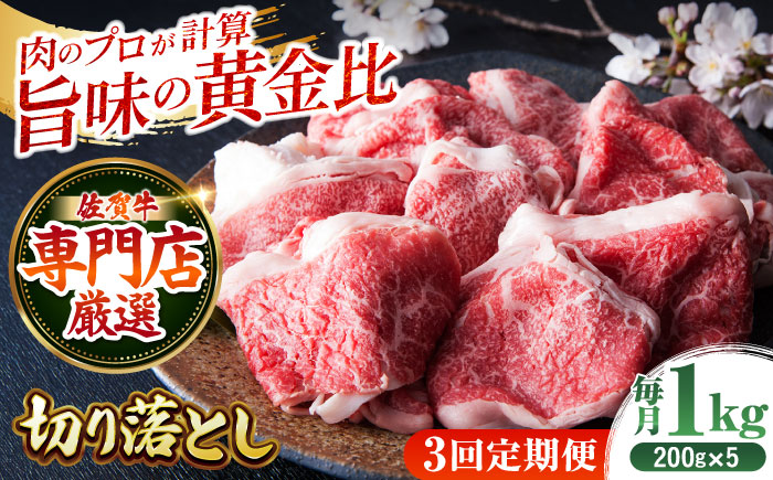 【全3回定期便】佐賀牛 切り落とし 1kg （200g×5パック）【肉の三栄】 [HAA080]