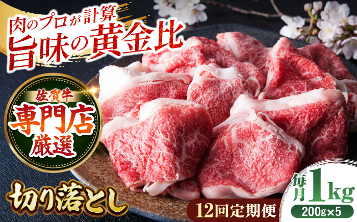 【全12回定期便】佐賀牛 切り落とし 1kg （200g×5パック）【肉の三栄】 [HAA082]