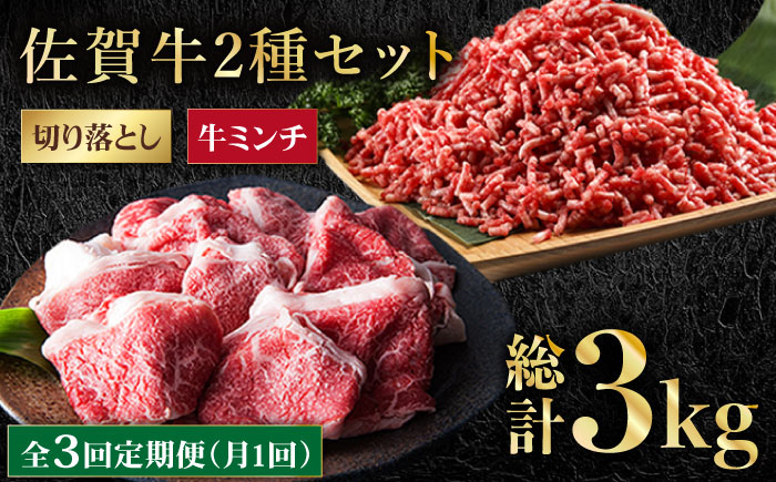 【全3回定期便】 佐賀牛 ミンチ ＆ 切り落とし【肉の三栄】 [HAA084]