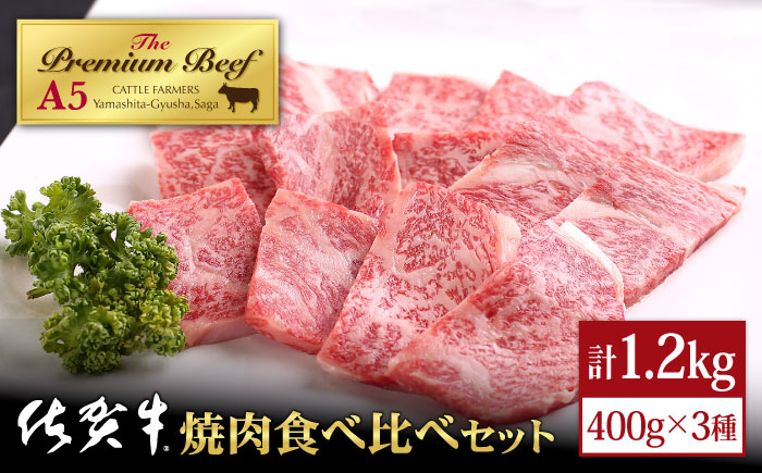 佐賀牛 A5 焼肉 食べ比べセット1.2kg（400g×3）【山下牛舎】 [HAD059] 牛肉