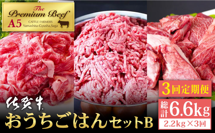 【全3回定期便】佐賀牛 おうちごはんセットB（切り落とし 1kg・ミンチ 600g・牛すじ 600g）【山下牛舎】 [HAD125]
