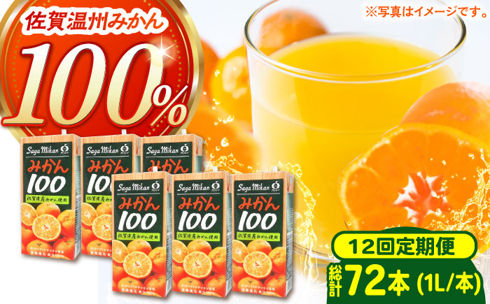 ＜全12回定期便＞ 【佐賀県産温州みかん使用】さがみかん100　総計72本（1L×6本）【JAさが 杵島支所】みかん 果汁100% 濃縮還元 [HAM042]