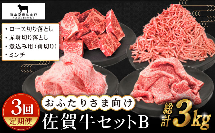 【全3回定期便】おふたりさま向け 佐賀牛 普段使いセットB【田中畜産牛肉店】 [HBH111] 牛肉