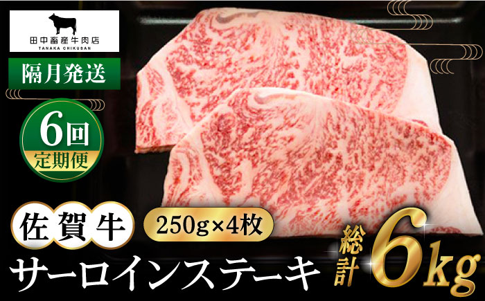 【全6回定期便】【隔月発送】佐賀牛 サーロインステーキ 1.0kg（250g×4枚）【田中畜産牛肉店】 [HBH127]