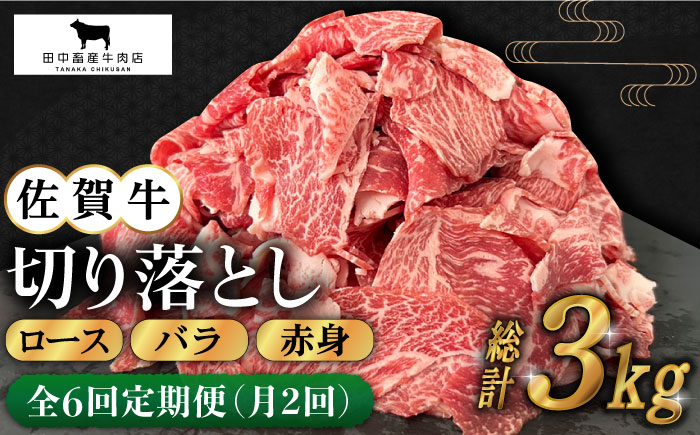 【月2回発送 / 3ヶ月お届け】全6回定期便 佐賀牛切り落とし500g【田中畜産牛肉店】 [HBH133]