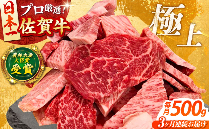 【全3回定期便】佐賀牛 焼肉用（カルビ・赤身） 500g 【田中畜産牛肉店】 佐賀牛 牛肉 精肉 肉 切り落とし [HBH154]