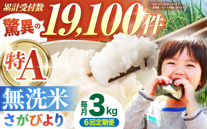 【全6回定期便】 さがびより 無洗米 3kg（3kg×1袋）【五つ星お米マイスター厳選】 特A米 特A評価 [HBL096]