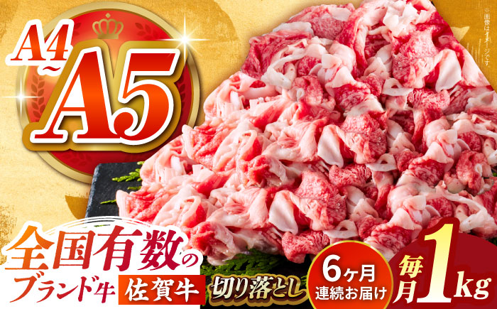 ＜全6回定期便＞佐賀牛切り落とし 1kg（500g×2パック）【がばいフーズ】佐賀牛 すき焼き しゃぶしゃぶ [HCS033]