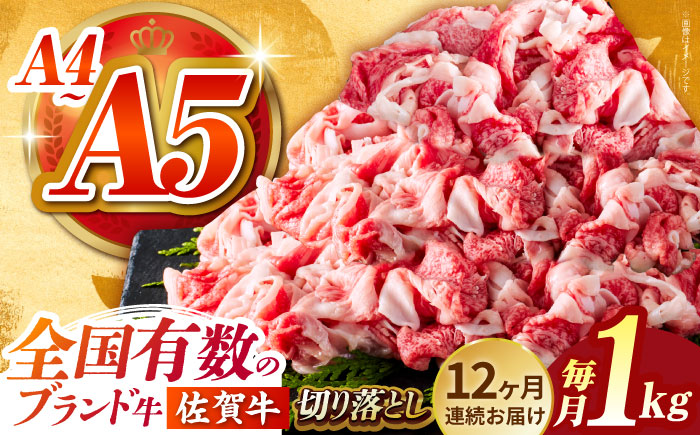 ＜全12回定期便＞佐賀牛切り落とし 1kg（500g×2パック）【がばいフーズ】佐賀牛 すき焼き しゃぶしゃぶ [HCS034]