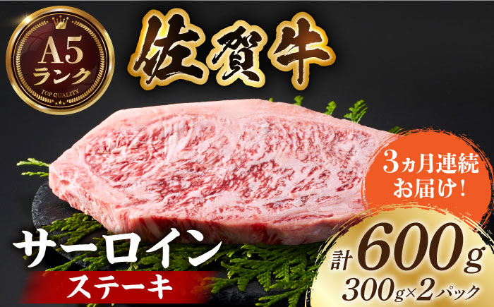 ＜全3回定期便＞佐賀牛 サーロインステーキ 計600g（300g×2パック）【がばいフーズ】A5ランク 佐賀牛 牛肉 [HCS056]