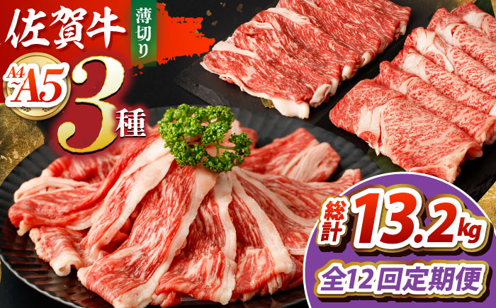 【全12回定期便】佐賀牛 薄切りセット（モモ/カタ赤身/ロース）【吉祥】 [HCW008] 牛肉