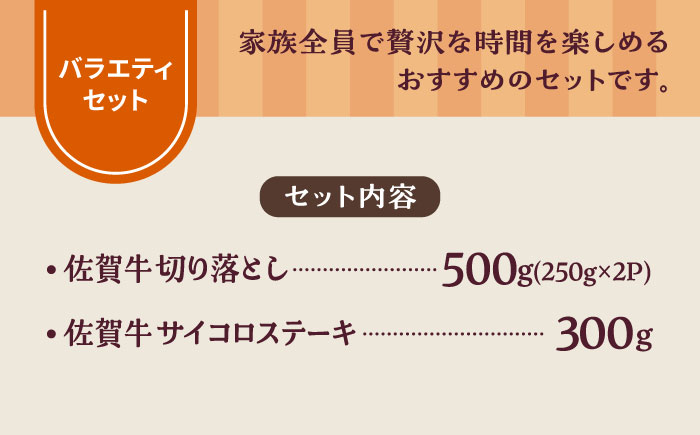 【牧場直送】佐賀牛 食卓にうれしいバラエティ セット（切り落とし 500g＆サイコロステーキ 食べ比べ 300g）【有限会社佐賀セントラル牧場】牛肉 [IAH201]