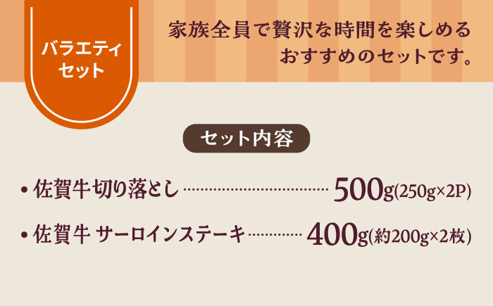 【牧場直送】佐賀牛 食卓にうれしいバラエティ セット（切り落とし 計500g＆サーロインステーキ 計400g）【有限会社佐賀セントラル牧場】牛肉 [IAH202]