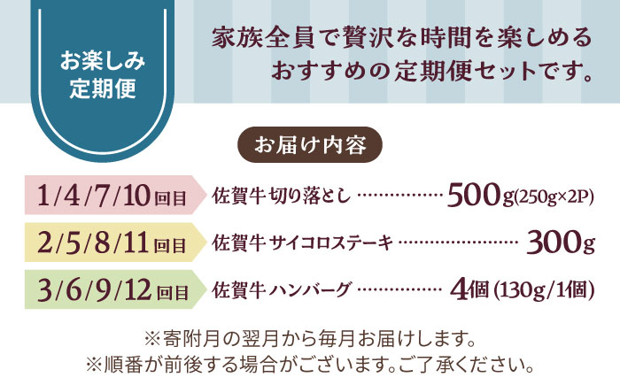 【牧場直送】【12回定期便】佐賀牛 少人数 家族向け お楽しみ 定期便【有限会社佐賀セントラル牧場】牛肉 [IAH217]