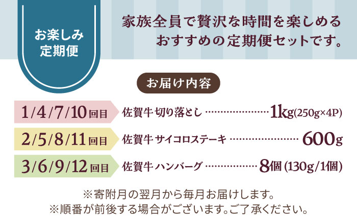 【牧場直送】【12回定期便】佐賀牛 家族向け お楽しみ 定期便【有限会社佐賀セントラル牧場】牛肉 [IAH220]